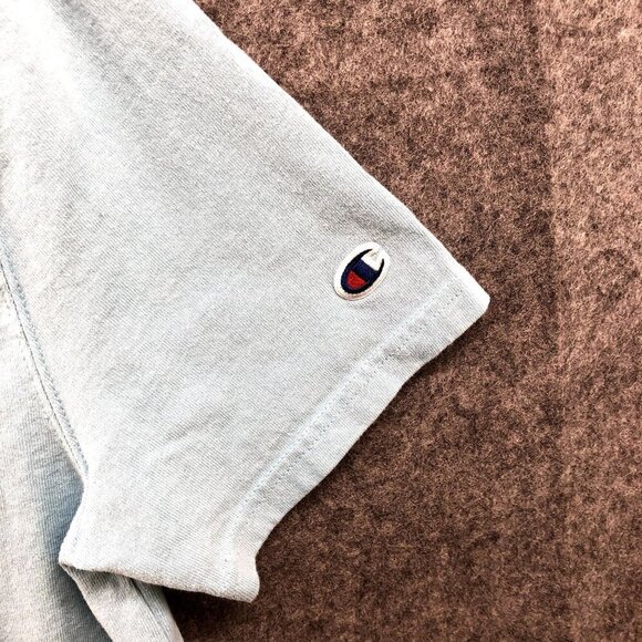 Champion T Shirt Mens Small S Light Blue Embroidered Retro Spellout Athleisure - Picture 4 of 9